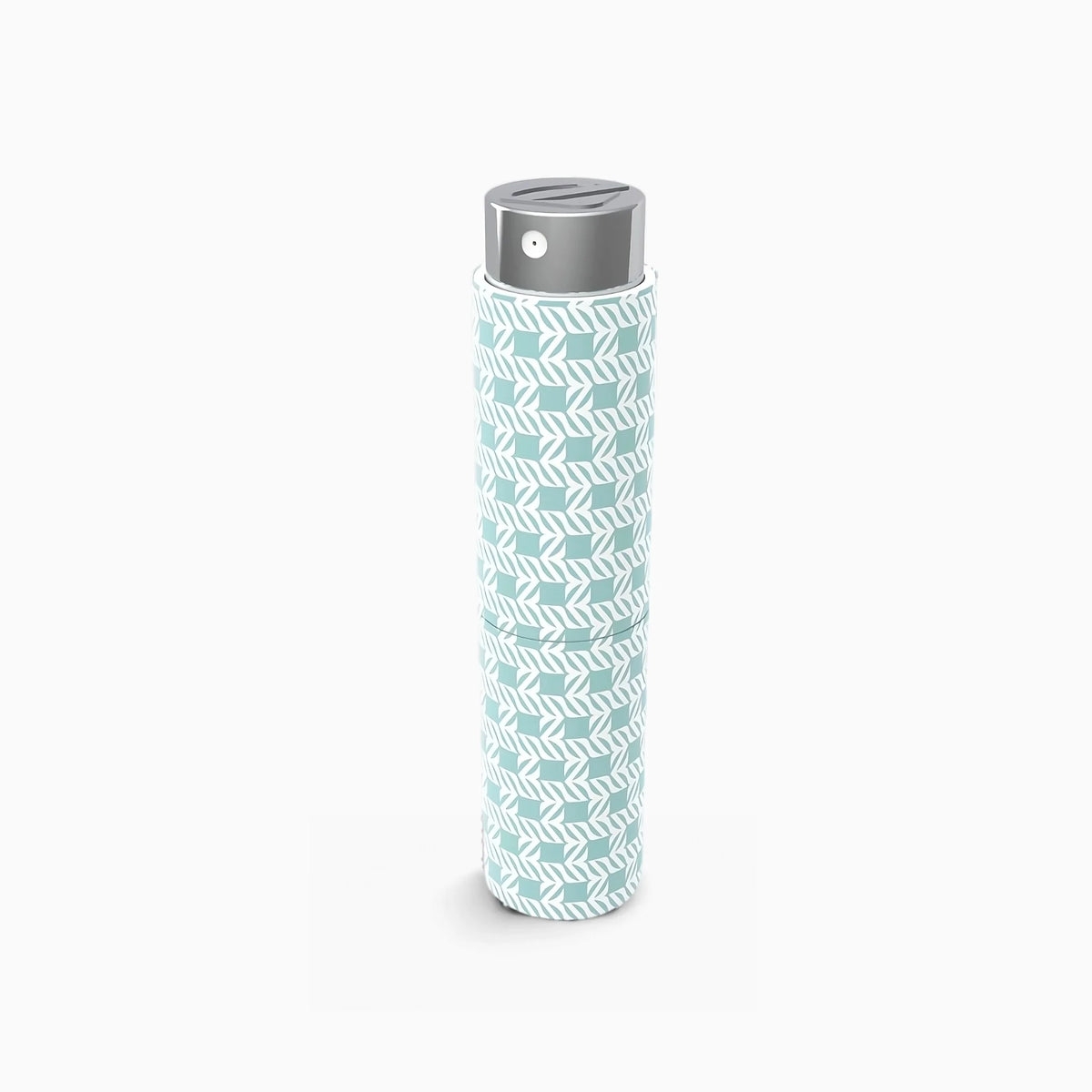 Estuche de bolsillo Olfazeta by Chogan con motivo geométrico turquesa y blanco, capuchón cromado